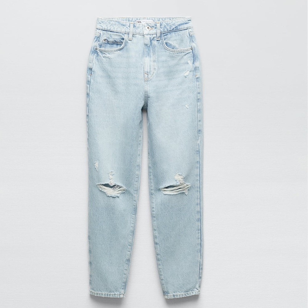 Zara Ripped Mom Fit Jeans Light Blue- Ref 6164/ 167
